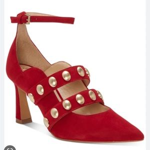 VINCE CAMUTO
Krellen Pointed-Toe Studded Pumps in fierce red true suede size 8.5